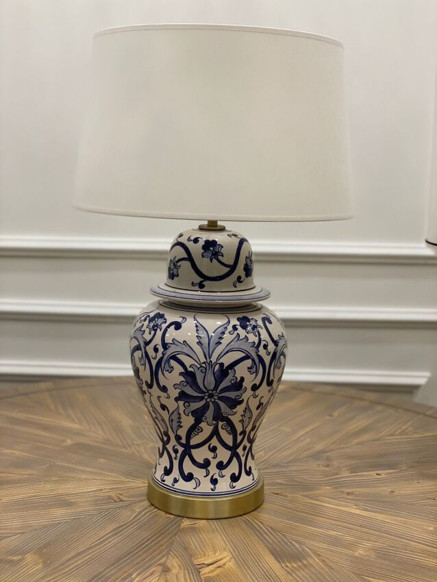 Blue Blanc Flower Desen Abajur (50cm) - 1