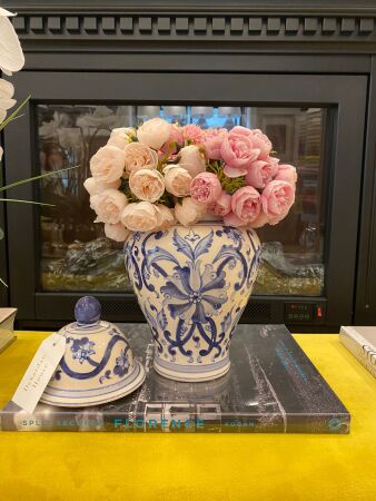 Blue Blanc Küp Flower Desen - 2