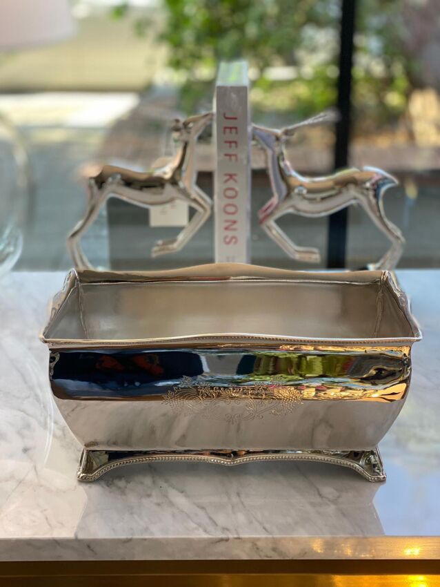 Engrave Dikdörtgen Gümüş Saksı - 1