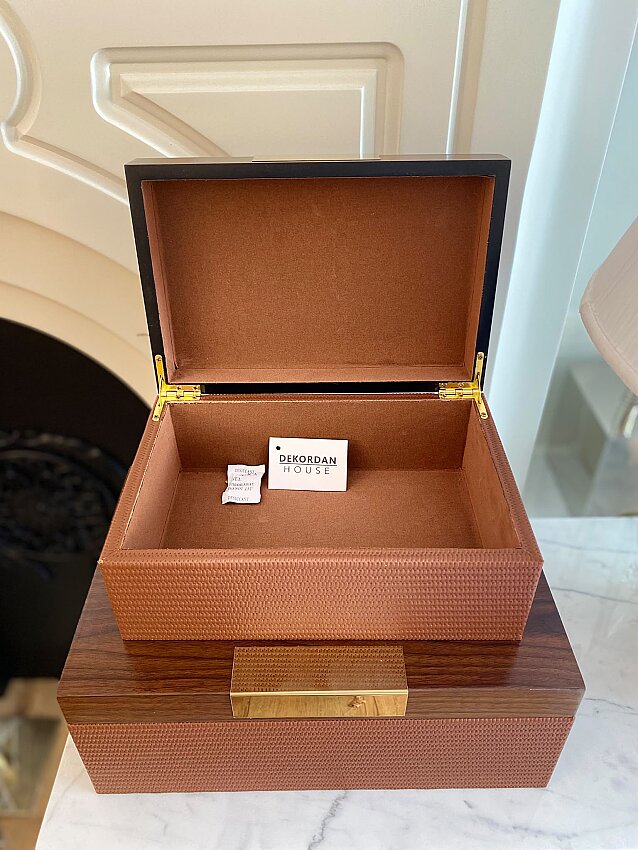 İthal 2'li Ahşap Deri Dekoratif Kutu - 2