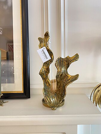 İthal Antik Gold Mercan Cam Şamdan (20x35cm)