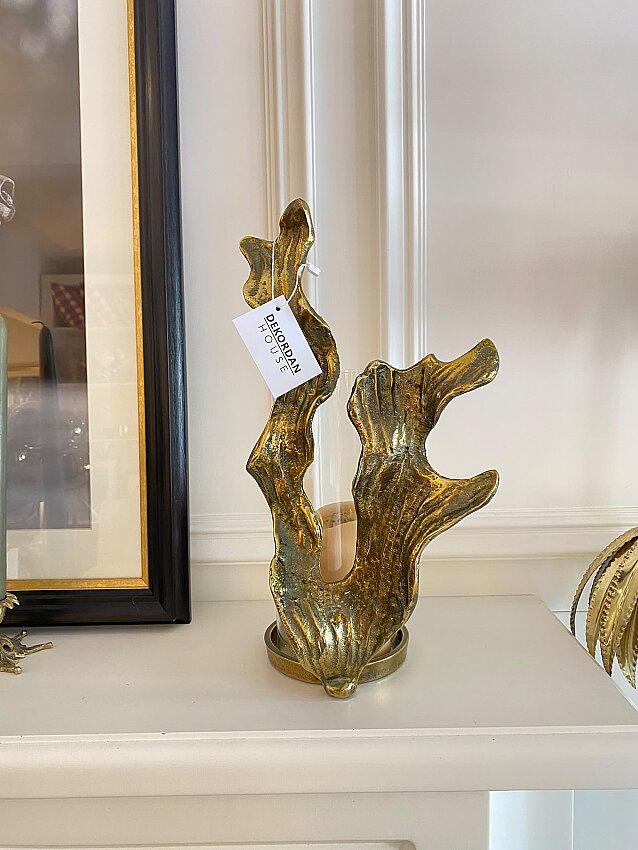 İthal Antik Gold Mercan Cam Şamdan (20x35cm) - 1