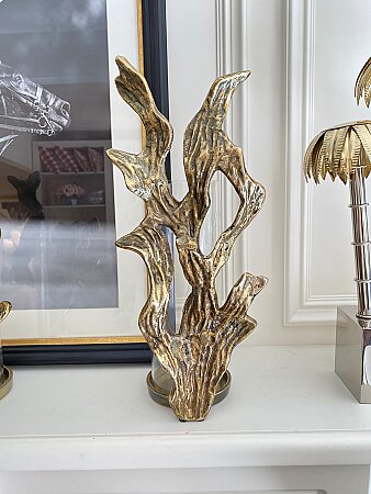 İthal Antik Gold Mercan Cam Şamdan (21x42cm)