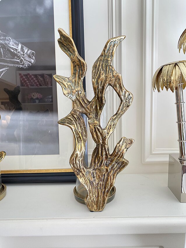 İthal Antik Gold Mercan Cam Şamdan (21x42cm) - 1
