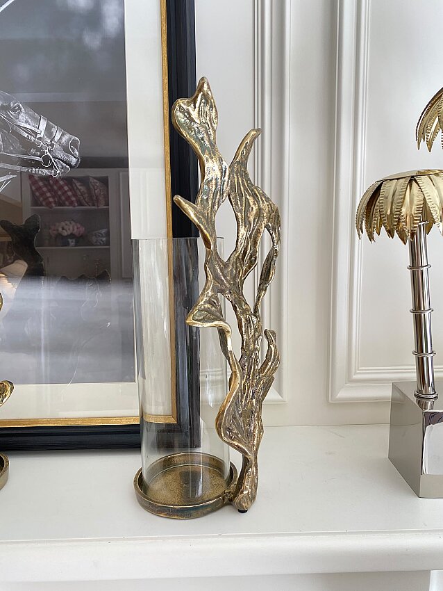 İthal Antik Gold Mercan Cam Şamdan (21x42cm) - 2