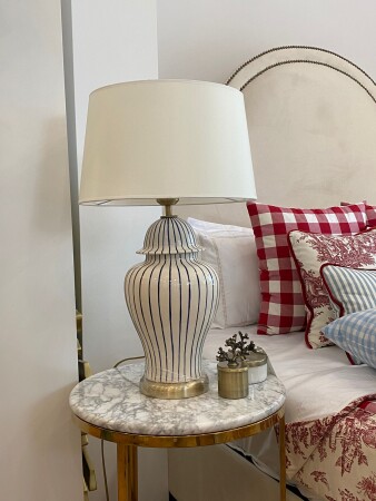Mavi Çizgili Seramik Abajur (58cm) - 1