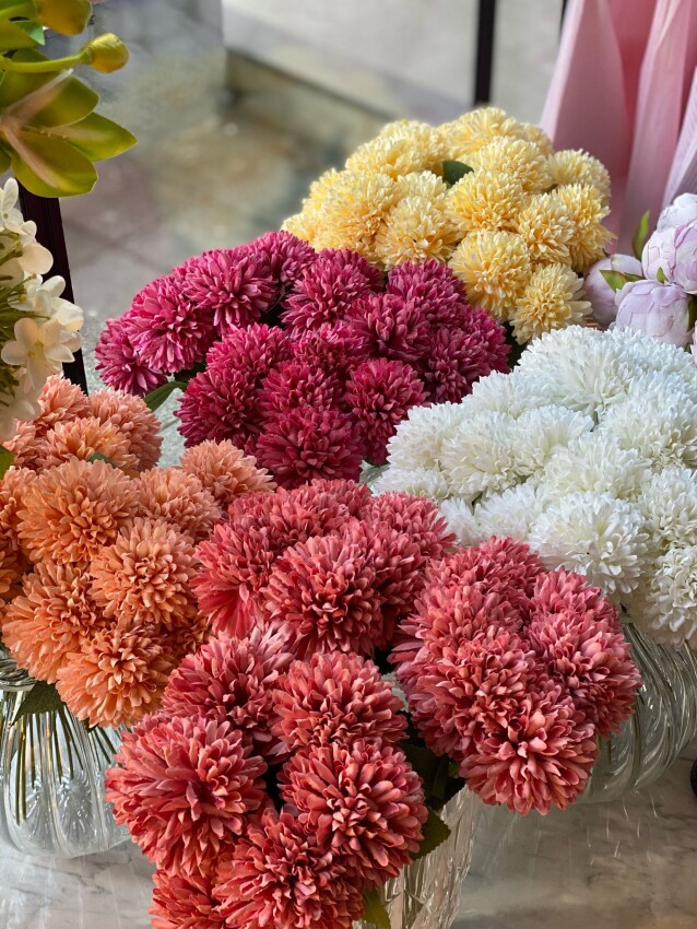  Yapay 1 Kalite Beyaz 7 Dal Pastel Pembe Krizantem Çiçeği - 4