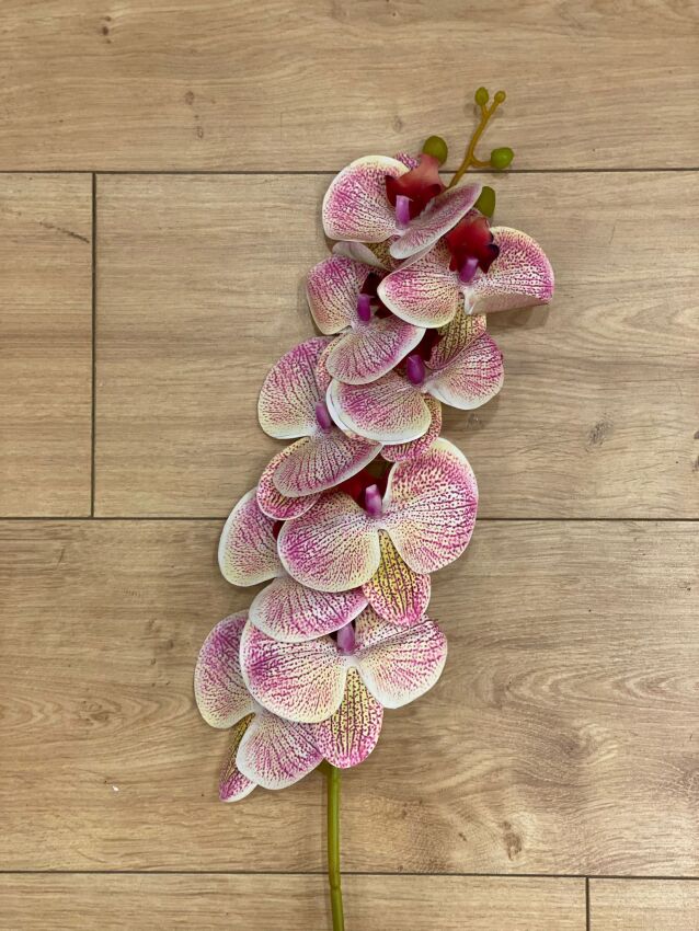 Yapay 1. Kalite Orkide Dalı (Fuşya-Krem) 88cm - 2