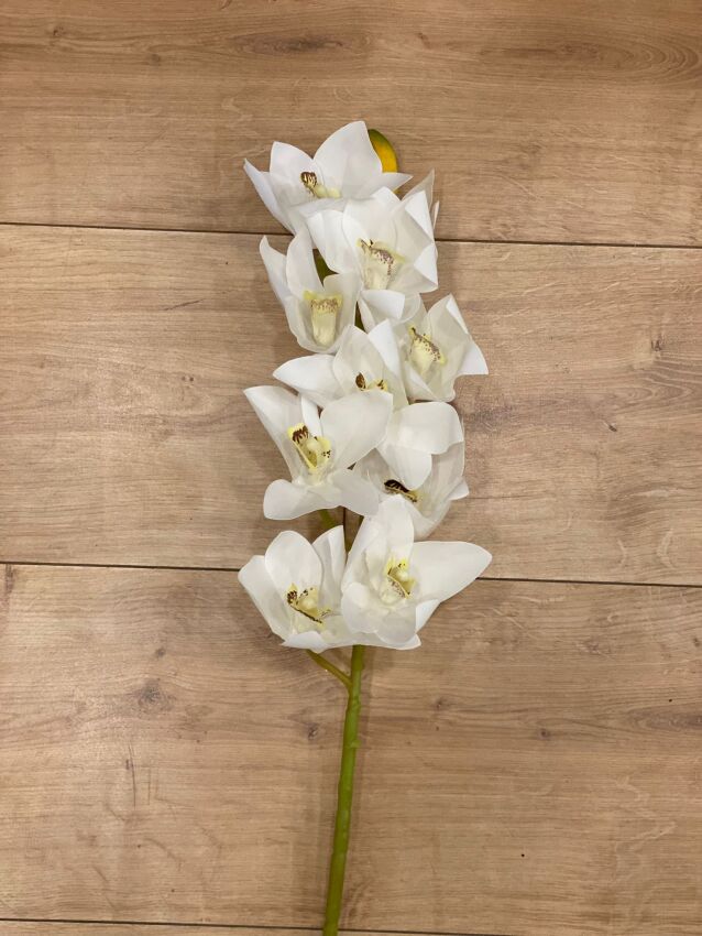 Yapay Islak Dokulu 10 Çiçekli Beyaz Singapur Orkide (75cm) - 1