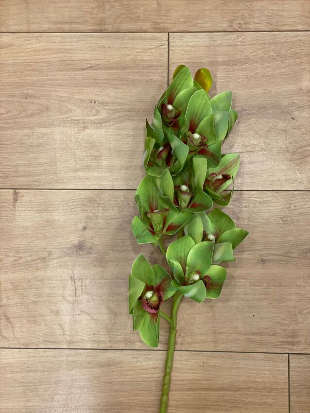 Yapay Islak Dokulu 10 Çiçekli Yeşil Singapur Orkide (75cm) - 1